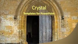  Presentation with church - PPT theme with door openning up - church entrance background and a tawny brown colored foreground
