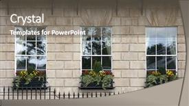  Presentation with building and wind - Colorful slide deck enhanced with english mansion - georgian window triptych detail backdrop and a gray colored foreground