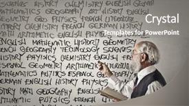  Presentation with english - Slide set featuring school subjects background and a light gray colored foreground