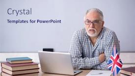  Presentation with english teacher - Presentation design consisting of old-english-language-teacher background and a sky blue colored foreground