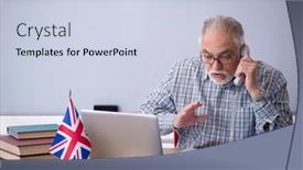  Presentation with english teacher - Theme having old-english-language-teacher background and a sky blue colored foreground