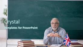  Presentation with english teacher - Slides featuring old-english-language-teacher background and a ocean colored foreground