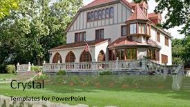  Presentation with tudor - PPT layouts with old english tudor house background and a seafoam green colored foreground