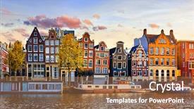  Presentation with amsterdam - Beautiful PPT theme featuring old european city spring backdrop and a tawny brown colored foreground