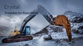  Presentation with excavator - Cool new PPT theme with old-excavator-in-winter-landscape backdrop and a ocean colored foreground