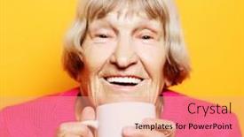  Presentation with beverage tea - Presentation consisting of old-excited-lady-smiling-laughing background and a coral colored foreground