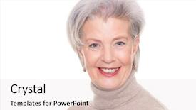  Presentation with successful - Slide set consisting of old faces - happy and successful senior woman background and a  colored foreground