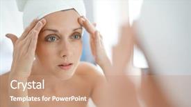  Presentation with obesity cartoon feet on bathroom - PPT theme with old faces - portrait of woman in bathroom background and a coral colored foreground