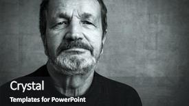  Presentation with happy sad face man - Presentation design enhanced with old faces - sad pensive bearded man close-up background and a dark gray colored foreground