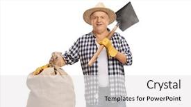  Presentation with old farm - PPT layouts having old farmer hoding a burlap background and a white colored foreground