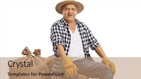  Presentation with old farm - Presentation theme enhanced with old farmer seated on burlap background and a coral colored foreground