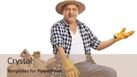  Presentation with old farm - Slides featuring old farmer sitting on burlap background and a coral colored foreground