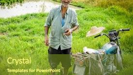  Presentation with plantation - Colorful presentation design enhanced with old farmer working on rice backdrop and a  colored foreground