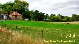  Presentation with field - PPT theme consisting of old-farmhouse-in-a-field background and a tawny brown colored foreground