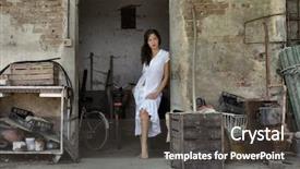  Presentation with red garage door red metal - Colorful PPT theme enhanced with old farms - woman leaning against the door backdrop and a  colored foreground