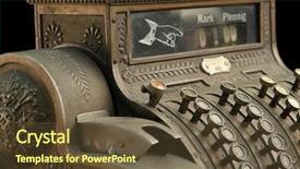  Presentation with cash - Audience pleasing PPT layouts consisting of old-fashion-cash-register backdrop and a tawny brown colored foreground