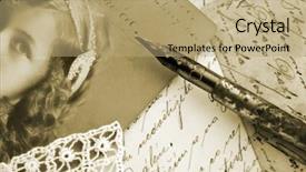  Presentation with old fashion pen - PPT theme consisting of old fashion pen - vintage handwriting in sepia tone background and a coral colored foreground