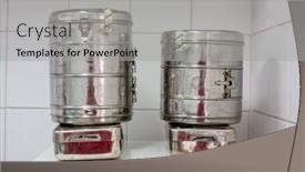  Presentation with boil - Audience pleasing presentation design consisting of old-fashion-sterilizing-containers backdrop and a light gray colored foreground