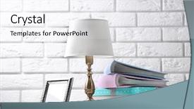  Presentation with brick wall - Colorful PPT theme enhanced with old fashion table lamp backdrop and a sky blue colored foreground