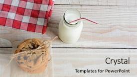  Presentation with chocolate chip cookies - Audience pleasing PPT theme consisting of old fashioned bottle of milk backdrop and a light gray colored foreground