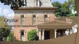  Presentation with corinthian - Presentation theme enhanced with old fashioned brick house background and a coral colored foreground