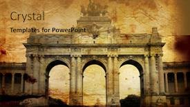  Presentation with brussels - Colorful presentation enhanced with old-fashioned building in brussels europe backdrop and a gold colored foreground