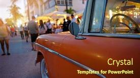  Presentation with miami beach - PPT theme enhanced with old fashioned car parked in the street of miami south beach background and a tawny brown colored foreground