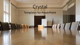  Presentation with conference table - PPT theme consisting of old-fashioned conference room background and a coral colored foreground