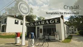  Presentation with gas station - Audience pleasing theme consisting of old-fashioned-gas-station backdrop and a light gray colored foreground