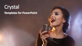  Presentation with grey - Beautiful PPT theme featuring old fashioned music - beautiful brunette woman singing backdrop and a tawny brown colored foreground