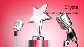  Presentation with old music - Theme with old fashioned music - vintage microphone against the background background and a coral colored foreground