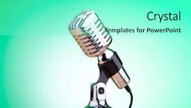  Presentation with microphone - Amazing PPT layouts having old fashioned music - vintage microphone against the background backdrop and a seafoam green colored foreground