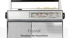  Presentation with radio - Slide deck consisting of old fashioned radio isolated on a white background and a light gray colored foreground