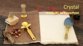  Presentation with feather pen ink - Theme enhanced with old-fashioned-retro-writing-equipment background and a tawny brown colored foreground