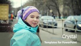 Presentation with street art bricks - Presentation having old fashioned school house - beautiful girl waking background and a gray colored foreground