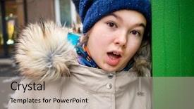  Presentation with teenage girl - Slide set enhanced with old fashioned school house - happy teenage girl in winter background and a mint green colored foreground