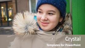  Presentation with teenage girl - Presentation theme consisting of old fashioned school house - happy teenage girl in winter background and a gray colored foreground