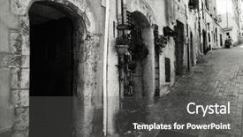  Presentation with old fashioned - Colorful PPT theme enhanced with old-fashioned street in italy backdrop and a dark gray colored foreground
