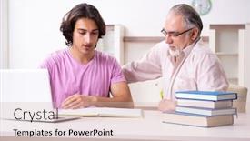  Presentation with exam - Cool new presentation design with old father helping his son in exam preparation backdrop and a lemonade colored foreground