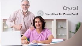 Presentation with exam - Presentation theme with old father helping his son in exam preparation background and a white colored foreground