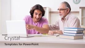  Presentation with exam - Theme having old-father-helping-his-son background and a soft green colored foreground