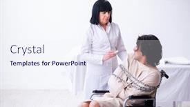  Presentation with psychiatrist - PPT layouts with old female psychiatrist visiting young male patient background and a sky blue colored foreground