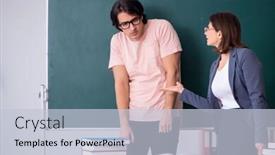  Presentation with teacher - Presentation design with old-female-teacher-and-male background and a lemonade colored foreground