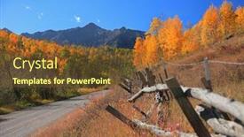  Presentation with fall mountains - Presentation theme with old-fence-by-rural-back background and a tawny brown colored foreground