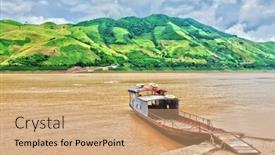  Presentation with vietnam - PPT layouts with old ferry on the river northern vietnam background and a coral colored foreground