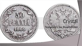  Presentation with silver - Beautiful slides featuring old finnish silver 50 penny backdrop and a light gray colored foreground