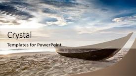  Presentation with old ship - Audience pleasing presentation design consisting of old fisherman boat at sunrise backdrop and a lemonade colored foreground