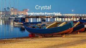  Presentation with fishing boats - Audience pleasing presentation design consisting of old-fishing-boats-in-bari backdrop and a teal colored foreground