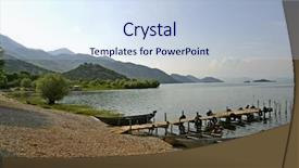  Presentation with fishing boats - Presentation theme with old fishing boats on lake skarda in montenegro background and a light blue colored foreground