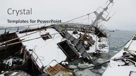 Presentation with old ship - PPT layouts featuring old-fishing-ship-sank background and a light gray colored foreground